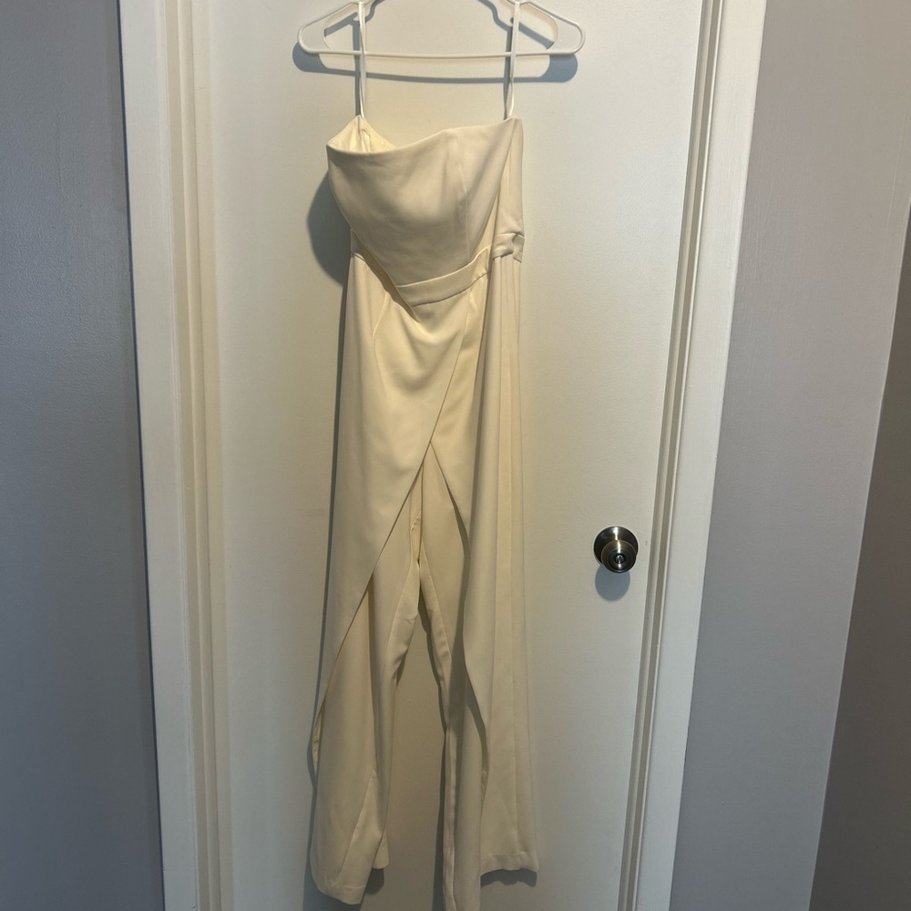 White House Black Market Cream Strapless Jumpsuit